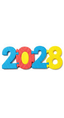 Naklejka premium Photo of colorful foam puzzle numbers spelling out the year 2028 isolated on a white background representing the future