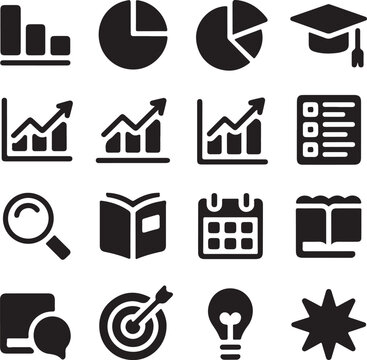 business, data, analysis, education, research, study, information, knowledge, strategy, goal, planning, success, icon, set, vector