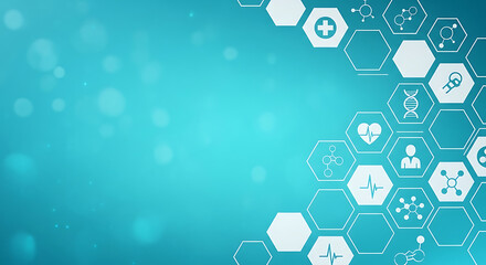 Photo of medical background with hexagonal pattern and icons