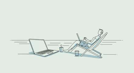 Digital Nomad Beach Workspace Doodle
