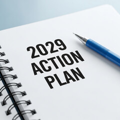 Photo of action plan for the year 2029 written in a notebook providing a clear vision for future success and strategic goals