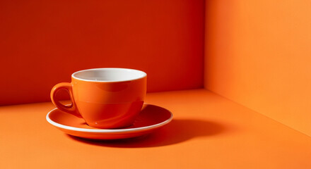 Orange Coffee Cup and Saucer on Orange Surface ceramic