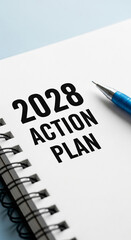 Photo of a 2028 action plan written on a notepad with a pen to represent future goals and planning for success