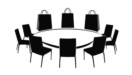 Fototapeta premium Round Table with Chairs and Shopping Bags Depicting Post Conference Shopping Spree or Exclusive Deal Discussion with Gift Giving