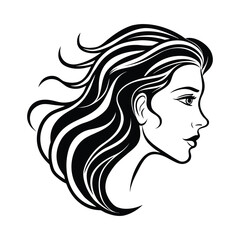 Silhouette of woman side view face isolated vector illustration,. black color silhouette on a white background. Girl with long hair.