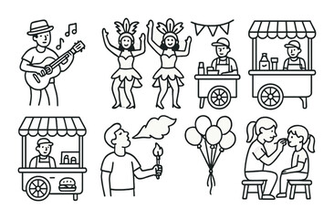 Festival celebration with music, dance, food stalls, and face painting activities