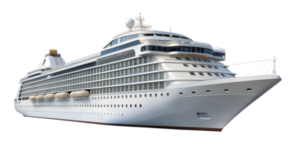 Luxury cruise ship sailing on the ocean isolated on transparent background, offering a luxurious vacation experience