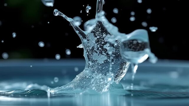 Water splash creating ripples in a calm blue pool  