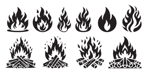 Fire Flame Icon Collection, Bonfire and Flame Designs