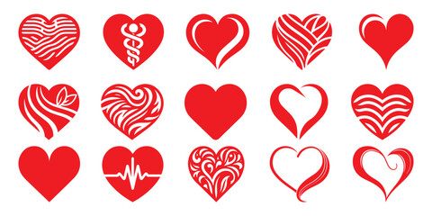 Heart Symbol Collection, Red Heart Icon Designs, Love and Care Symbols