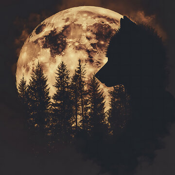 3d Full Moon Wolf Laser Engrave File, 3d illusion, lightburn, laser file png