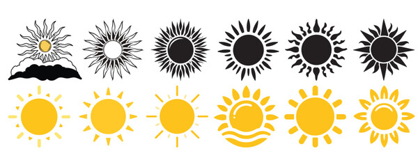 Sun Symbol Collection, Various Sun Icon Designs, Solar Graphics
