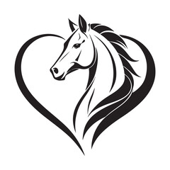 Horse in Heart Shape, Equestrian Love Symbol, Horse Logo Design