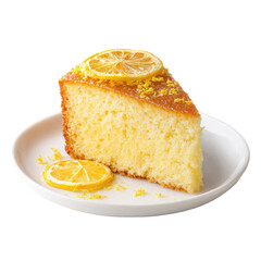 Lemon cake slice on white plate