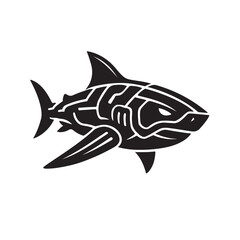 Fototapeta premium Cyberpunk shark with neon lights swiming