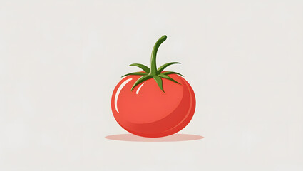 Cute Tomato Clipart &ndash; Vector Illustration of a Ripe Red Tomato with Green Stem, Smooth Outline, No Shadow on White Background for Food and Cooking Designs