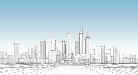 Obraz premium Architectural Line Drawing of Modern City Skyline