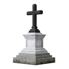 Stone cross monument isolated on transparent background