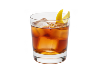 Cocktail with lemon twist isolated on transparent background