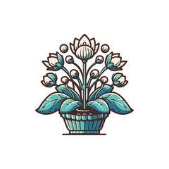 A beautifully illustrated potted plant with blooming flowers and lush green leaves, showcasing nature's beauty
