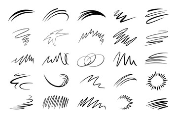 Black abstract brush strokes and shapes collection vector