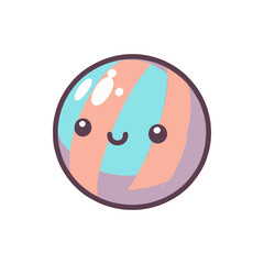 A cute, smiling marble with pastel colors, set against a plain white background, ideal for playful designs