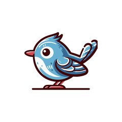 A cute, stylized blue bird standing on a line, showcasing whimsical design and vibrant colors