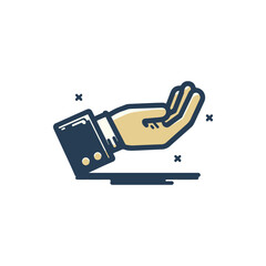 A stylized hand gesture representing offering or waiting, set against a minimalistic background