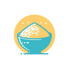 A vibrant bowl of rice set against a bright yellow background, symbolizing nourishment and culture