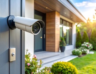 Home security camera on a modern house