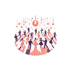 A vibrant dance scene showcasing couples and groups enjoying a lively ballroom atmosphere