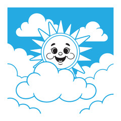 Happy Sun Above the Clouds Cartoon