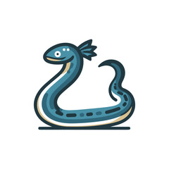 A whimsical blue serpent character coiled playfully on a white background, ideal for children's illustrations