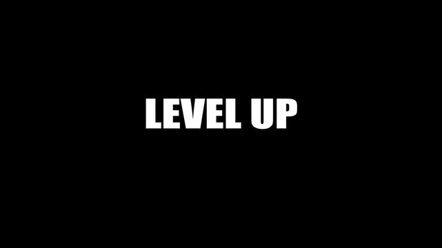 Animation of level up title animation on a background.