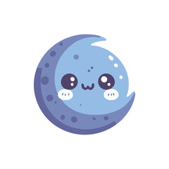 Cartoonish moon character with a smiling face, set against a plain white background, ideal for children's themes