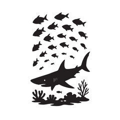 School of fish scattering as shark approaches