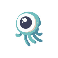 Obraz premium Cartoon-style octopus character with a large eye, floating in a whimsical underwater scene