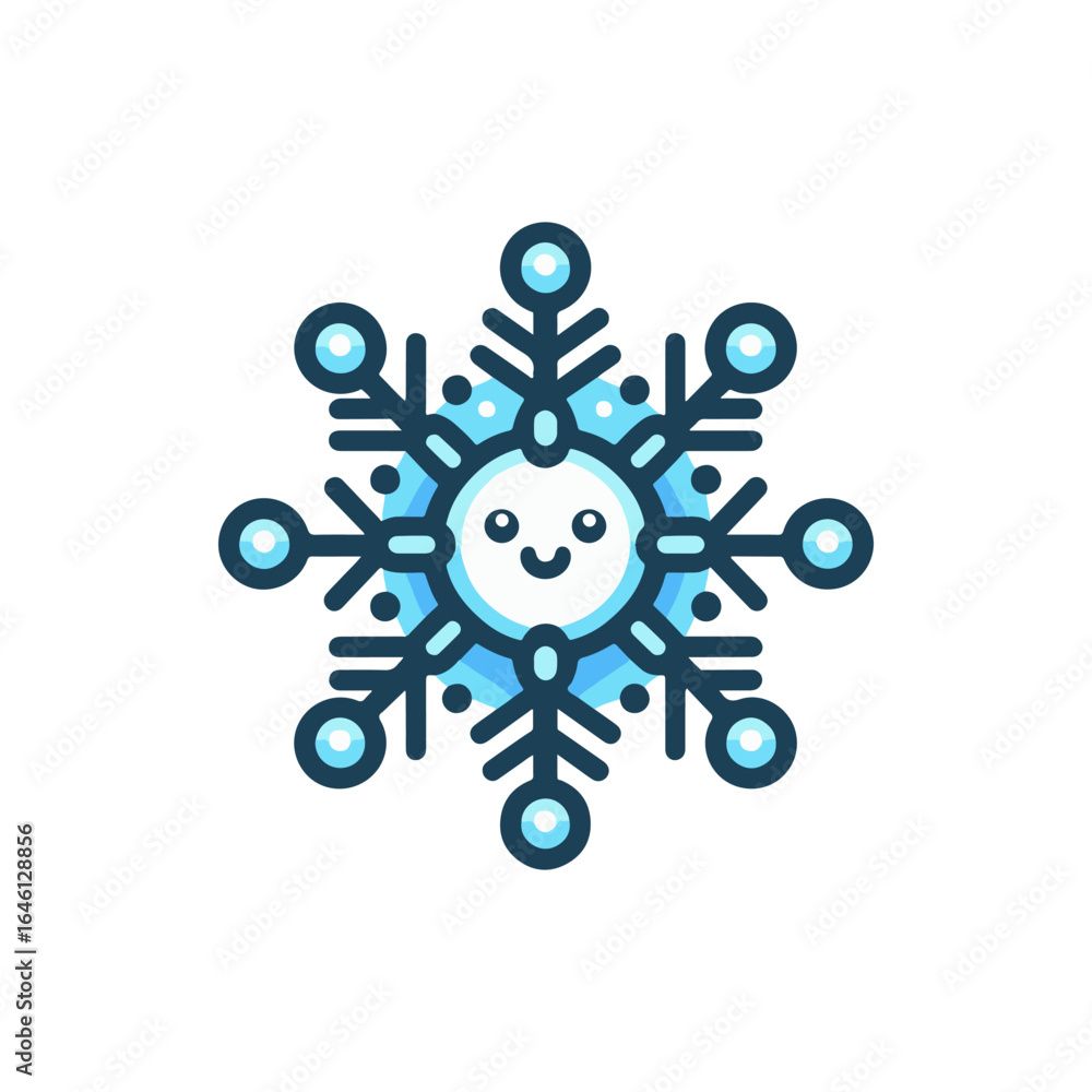 Aufkleber cheerful snowflake character with a smiling face, surrounded by intricate icy patterns, symbolizing 