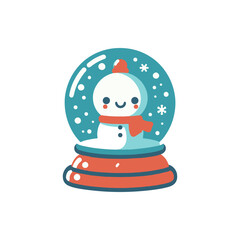 Cheerful snowman inside a snow globe, surrounded by falling snowflakes, festive atmosphere
