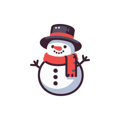 Cheerful snowman wearing a hat and scarf, standing against a simple white background, symbolizing winter festivities