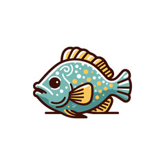 Colorful cartoon fish illustration with intricate patterns, swimming in a vibrant aquatic scene