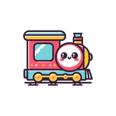 Colorful cartoon train with a smiling face, set against a simple white background, ideal for children's themes