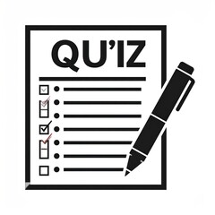 Black Quiz Document with Checkmarks and Pen on White Background