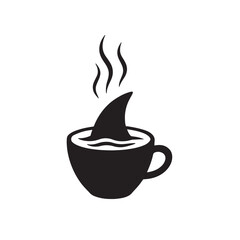 Shark fin design, emerging from a coffee cup