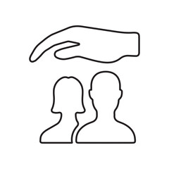 Couple coverage hand line icon