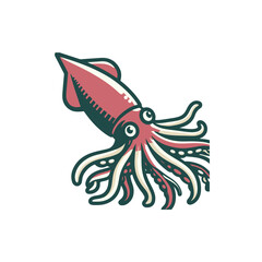 Colorful illustration of a squid swimming with tentacles spread, set against a minimalistic background