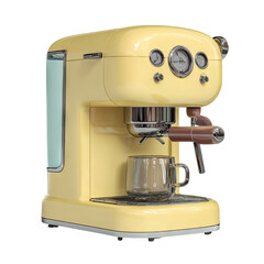 Retro-style yellow coffee machine with a cup