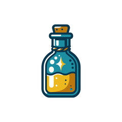 Colorful potion bottle with sparkling liquid, set against a clean white background