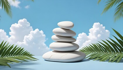 Obraz premium A stack of white stones embodies balance and tranquility with a backdrop of nature's beauty.