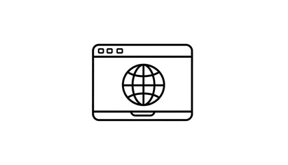 Simple outline of a laptop with a globe icon